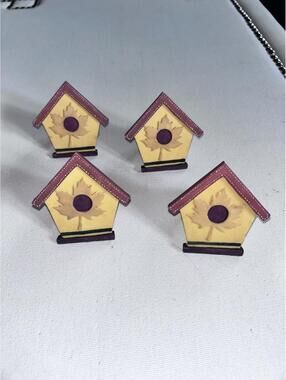 Set of 4 Vintage Wooden Birdhouse Napkin Rings